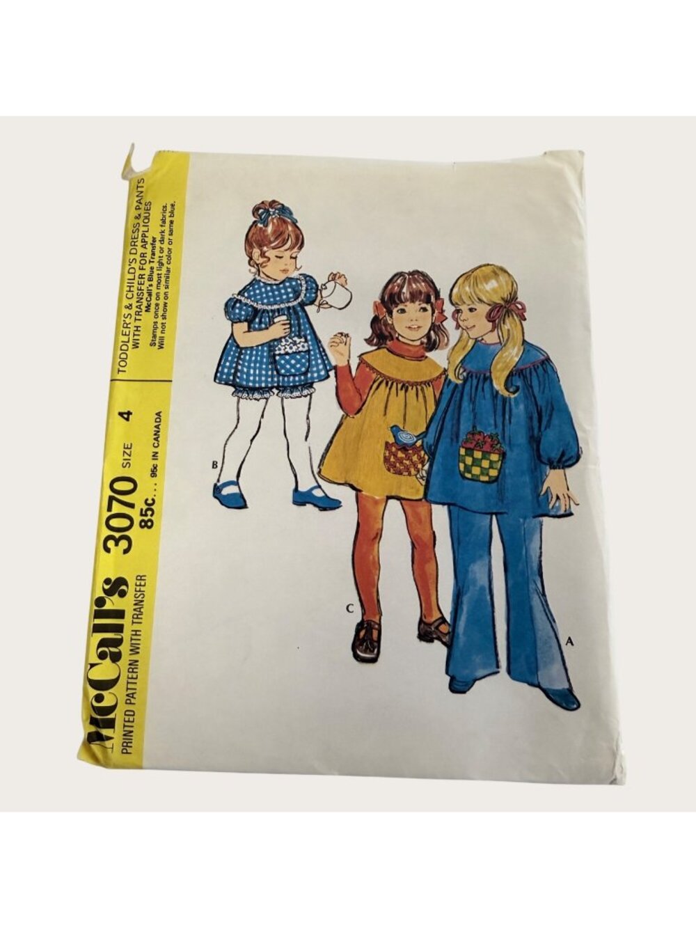 Vintage 1970s McCalls Sewing Pattern 3070 Toddlers Dress and Pants Size 4